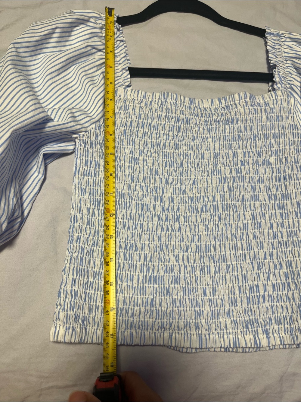 Steve Madden Blue & White Striped Smocked Puff Sleeve Top - Picture 4 of 5